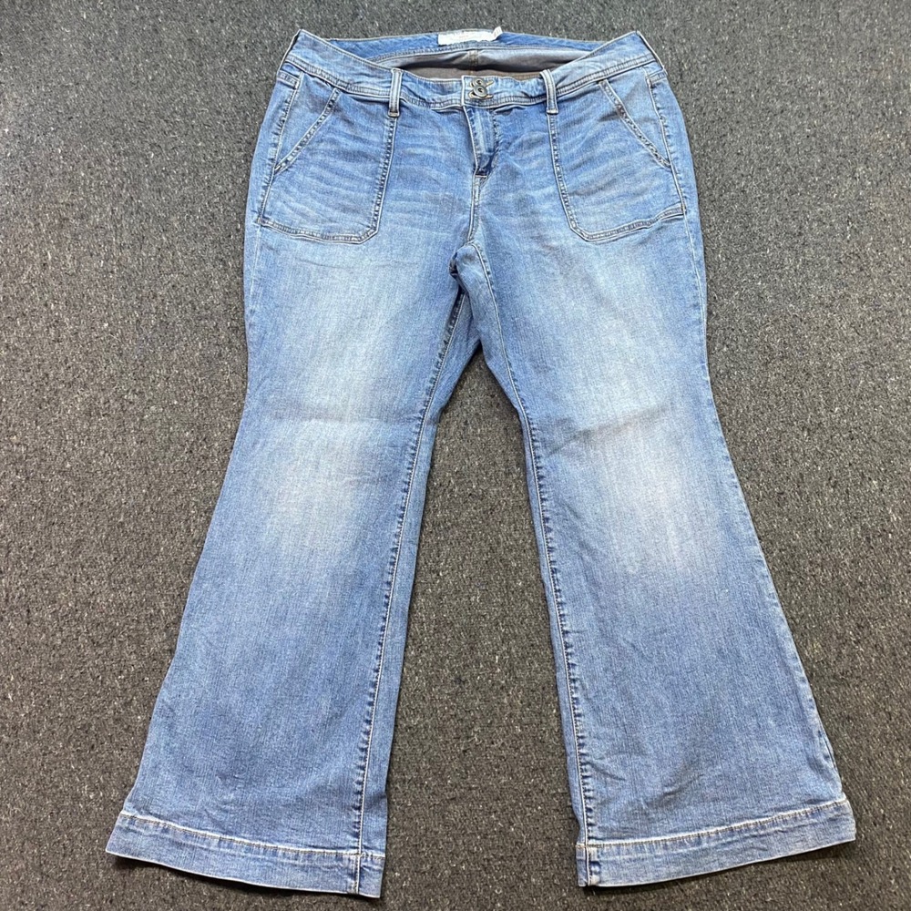 Torrid Denim First At Fit Sz 18S Womens Blue Boho Retro Flare Leg Patch Pocket